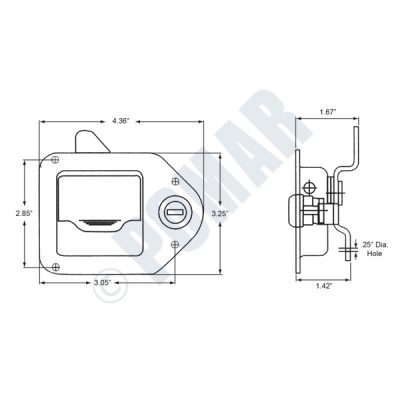 Stainless Steel Mini Paddle Handle Tool Box Latch - Diagram